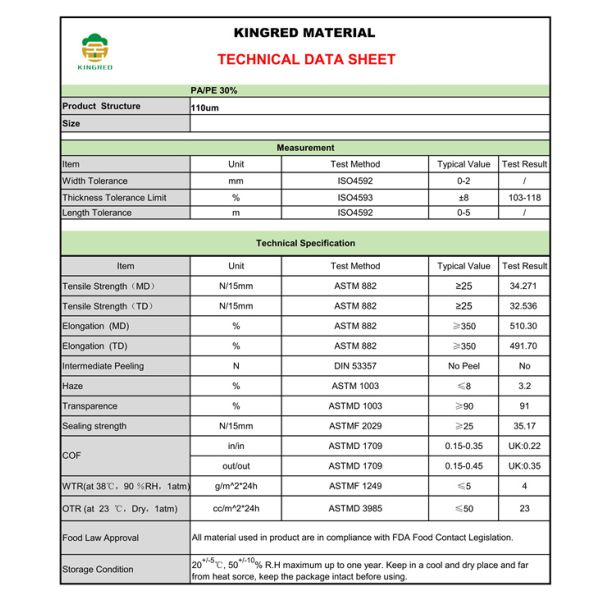 Technical datasheet for Nylon High Barrier Thermoforming Stretch Film