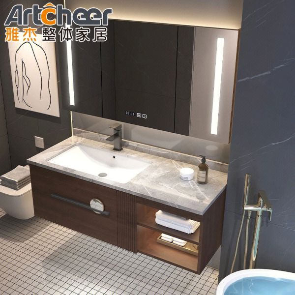 Waterproof Rectangle Bathroom Vanity Units / Cabinet Set With Sink And Side Cabinet