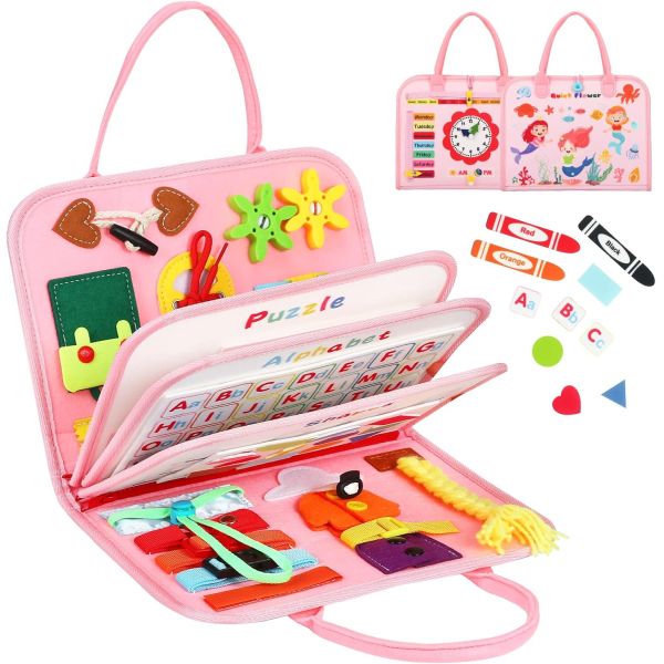 Montessori Toy Busy Book for Toddlers 1-3 Educational Learning Toy Activity for Basic Motor Skills