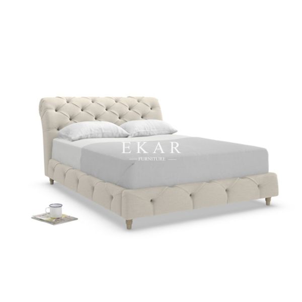 Modern European Style Fabric Wooden Bed Frame