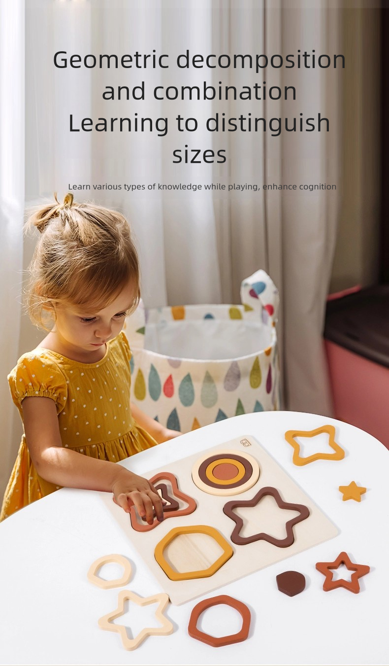 Kids Montessori Wooden Geometric Shape Color Cognition Matching Puzzles Games Early Educational Learning Toy for Children