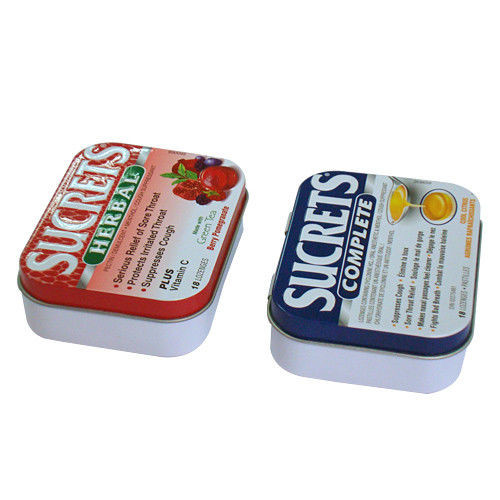 SUCRETS Candy Tin Container Hinged Tin Box with Embossment Custom Design Small Tins