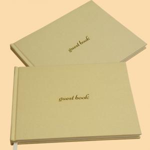 China Customize B5 Linen Fabric Blank Hardcover Guest Book Gold Hot Foil Stamping Cover on sale