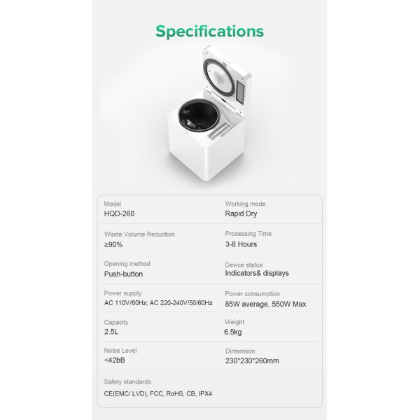 2.5L Low Noise Food Cycler Indoor Kitchen Composter Electric Home Compost Machine