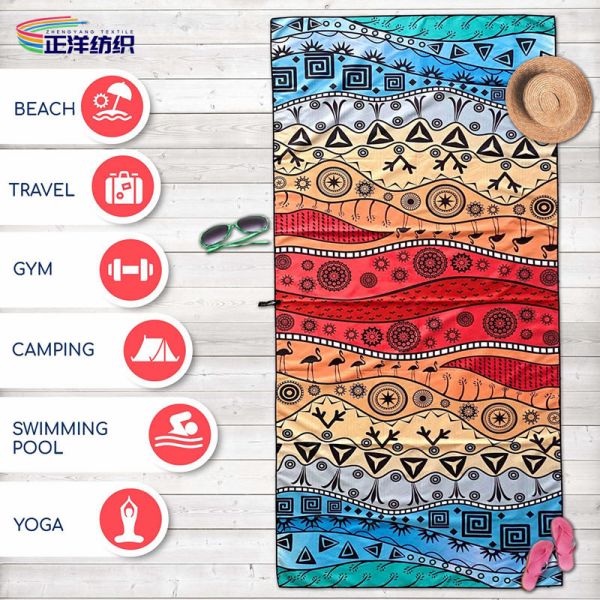 Large Size 80x160cm 300gsm Reusable Cleaning Wipes Full Color Printed Microfiber Beach Towel