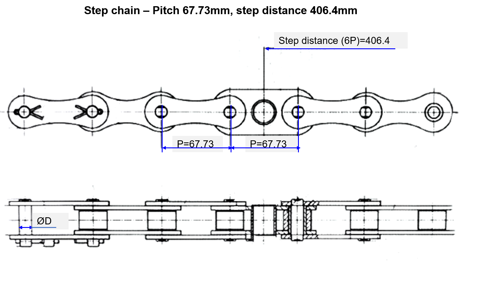 Pitch 67.73 Roller Chain Escalator Solid Axles Spare Part Escalator CNAS
