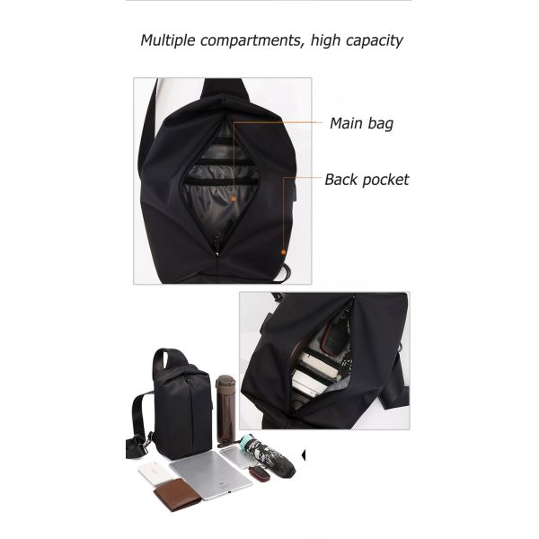 Water Resistant Polyester Lining Anti Theft Chest Sling Bags With USB 5L