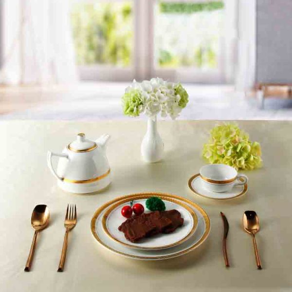 Stain Resistant Gold Decal Round Ceramic Dinnerware Set