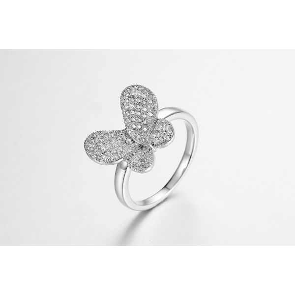 Three Leaves Butterfly 925 Silver CZ Rings 3.54g Sterling Silver Cubic Zirconia Ring Set