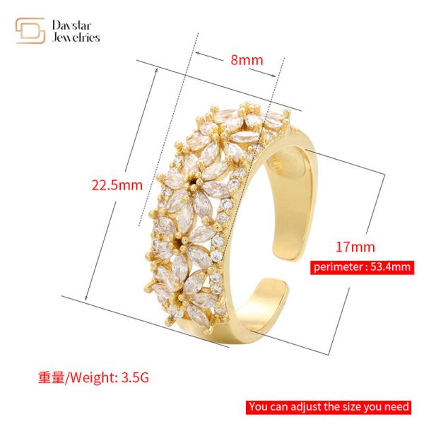 Gold Plated Flower Diamond Rings Adjustable Natural Zircon Stone Women 18k Jewelry