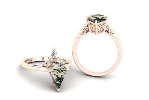 Natural Moss Agate Gemstone Genuine 925 Sterling Silver Ring for Women Kite Cut Women's Ring