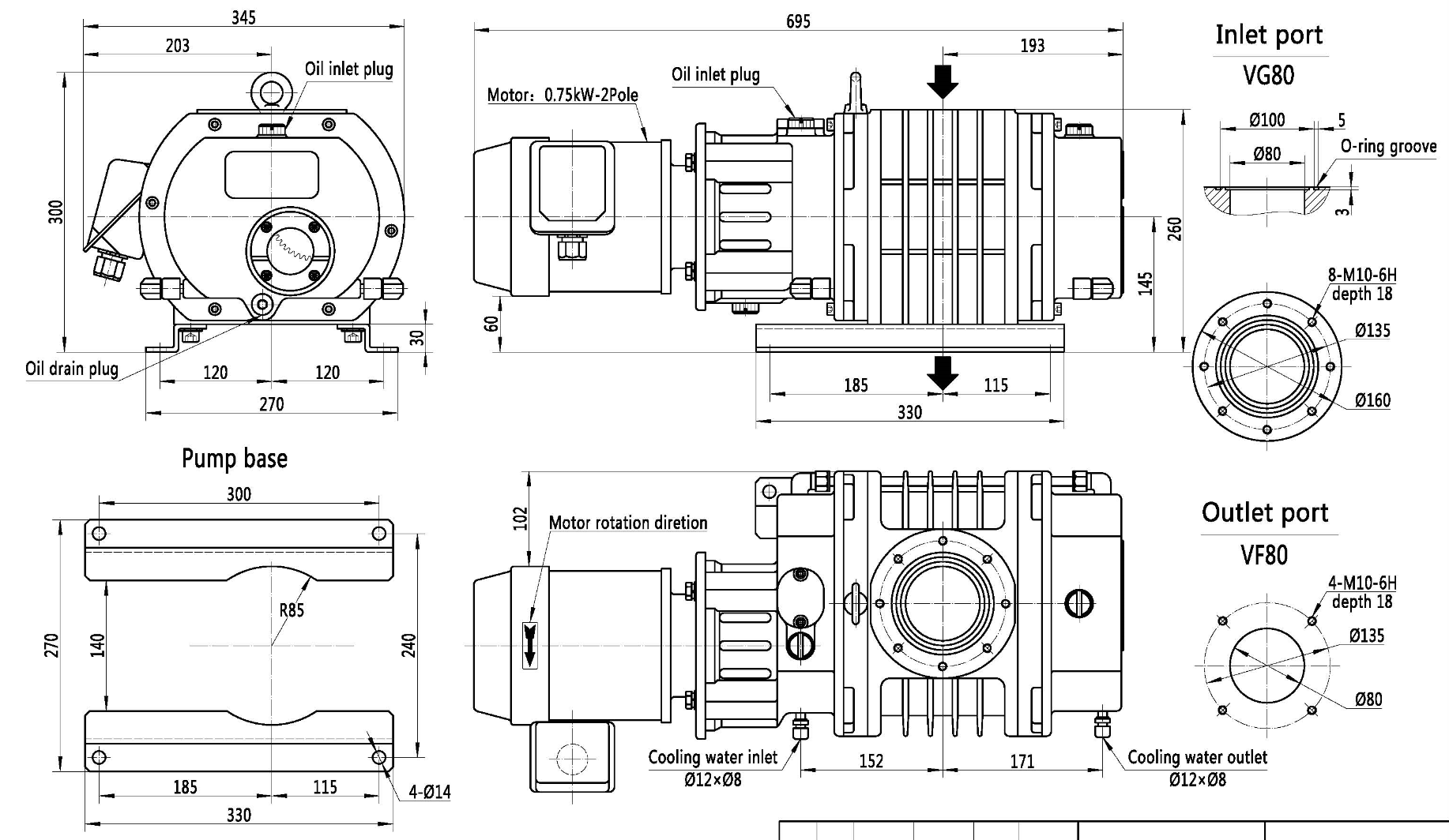 280m3/h,BSJ70L Roots Booster Vacuum Pump 0.75kW ,AL alloy