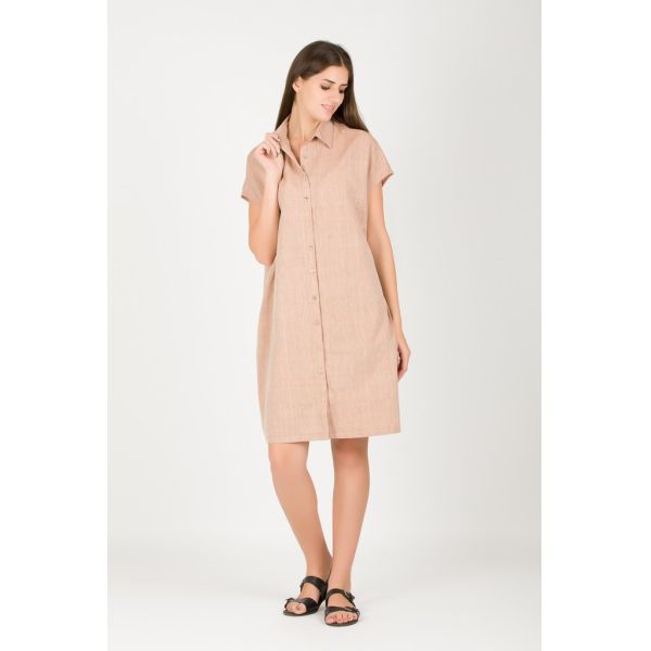 Summer women's fashion oversized cotton shirt dress in beige