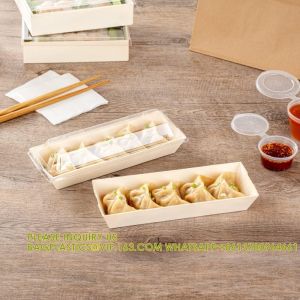 Compostable Food Containers, Rectangle Wooden Bento Boxes - Long Flare, Grease