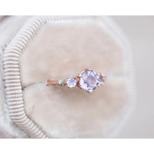 Natural Lavender Quartz Ring , 925 Sterling Silver Rose Gold Plated Five Stone Ring