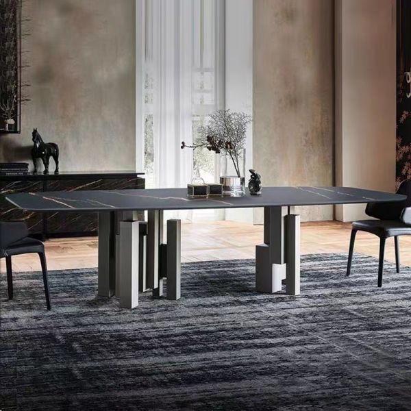 Hot Sale Modern Minimalist Italian Design Marble Top Stainless Steel Leg Dining Room Furniture Dining Table