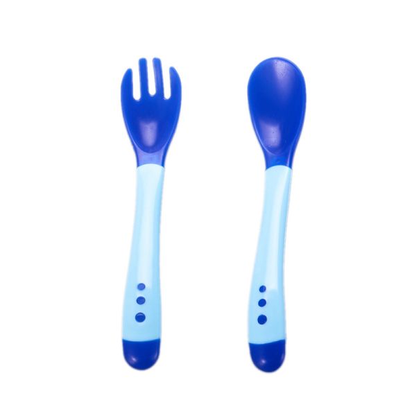 Baby Silicon Spoon Safety Baby Sensing Plastic Flatware Feeding Spoons and Fork for Kids