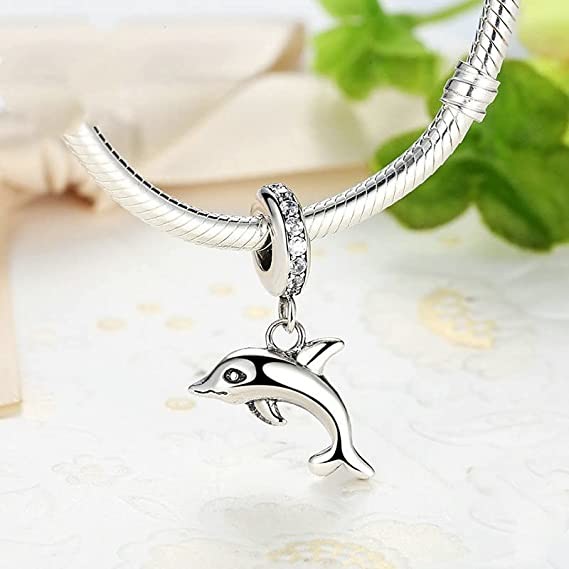 925 Sterling Silver Fish Charm Dangle Beads for Bracelets & Necklaces