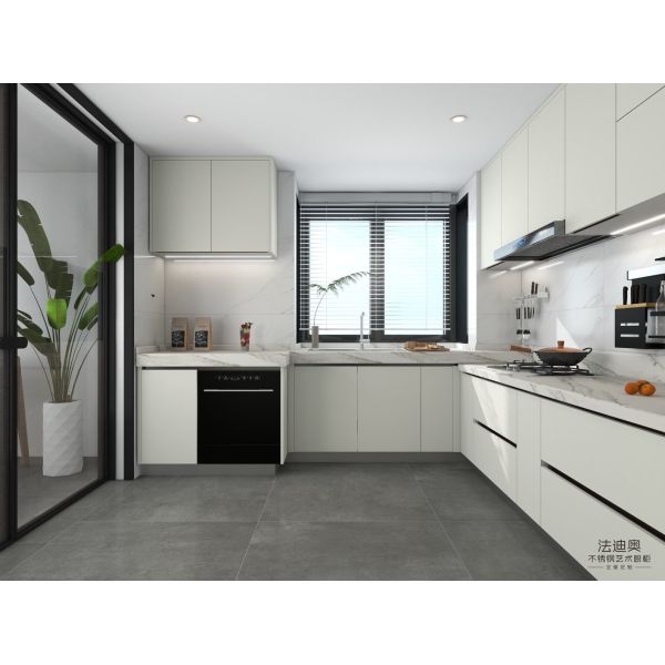 White Elegance Kitchen Cabinets With High-Low Sintered Stone Countertops