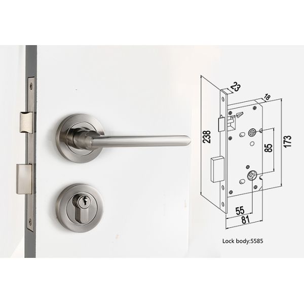 Zinc Alloy Mortise Door Lock Rose Room Satin Nickel / Chrome Lever Handle