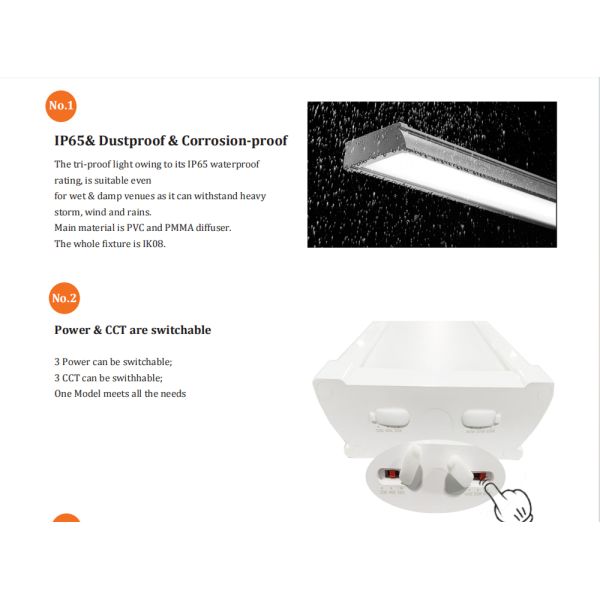 IK10 5ft 3CCT Switchable LED Hanging Light Tri Proof Light for Industrial and Commercial Use