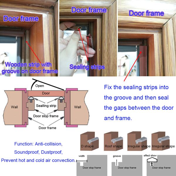High Resilience Wooden Door Seal Strips Door Weatherstripings Gray Oak Color 10*6mm