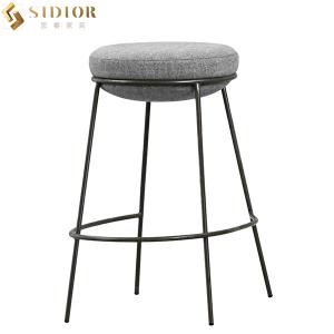 Quality Metal Legs Contemporary Bar Chairs Modern Grey Fabric Bar Stools H65cm for sale