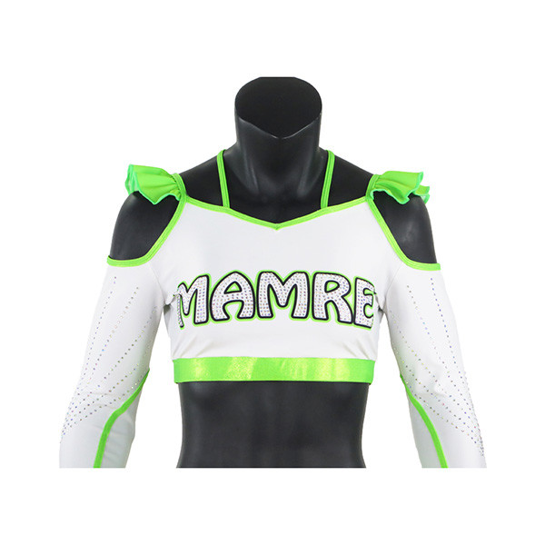 Special Cut Cheer Dance Clothes Green High School Cheer Uniforms Dry Fit