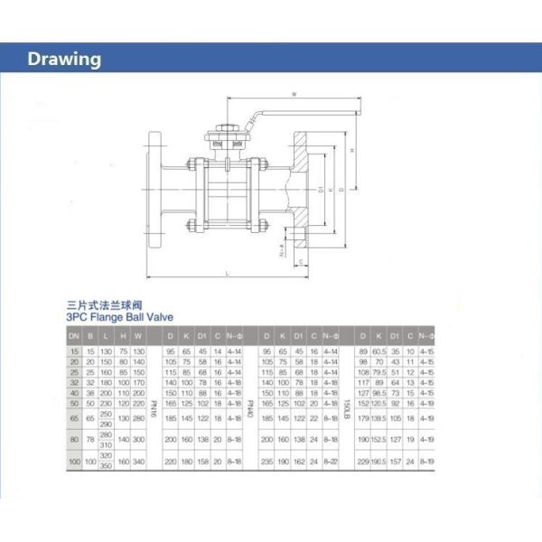 JIS-Flanged Sanitary Ball Valve , 3 PCS Ball valve With flange Connection