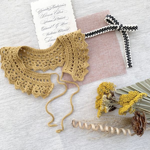 Y-F Designer Baby Girls Lotus Leaf Collar Cotton Lace Hand Crochet Hook Flower Cervical Fake Collar