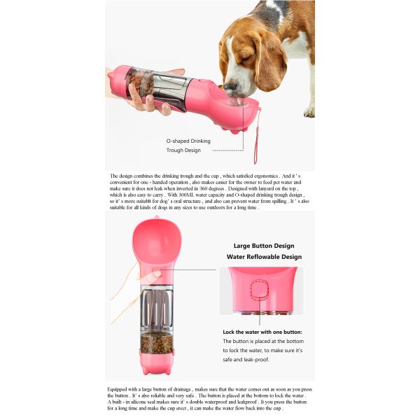 300ml/500ml Portable Puppy Water Bottle Plastic Travel Pet Drinking Dispenser