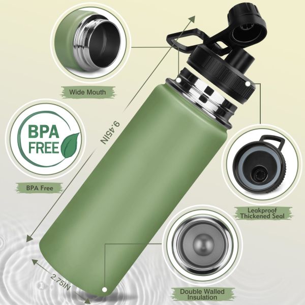 32 OZ Insulated Water Bottle Violet Large Metal Insulated Stainless Steel Water Flask Big Sports Travel Water Bottle With 2 Lids Insulated Thermal Mug