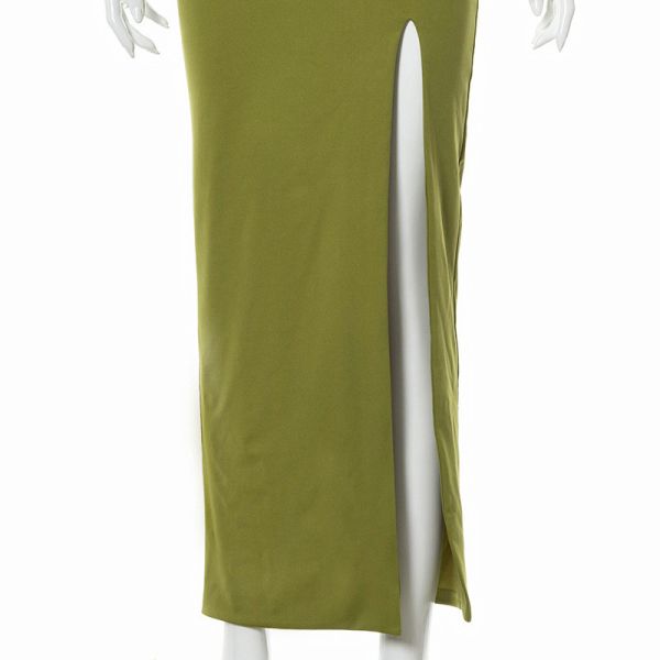 Stitching Backless Womens Party Maxi Dresses , High Slit Open Shoulder Maxi Dresses