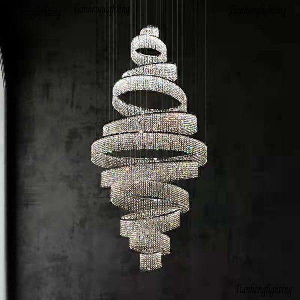 Thickened Chassis Polishing Crystal Large Chandelier Lights 25m2 For Double Revolving Staircase