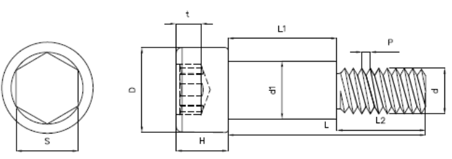 Stainless Steel Metal Shoulder Screws M5 Hexagonal Cup Socket Head Shoulder Bolt