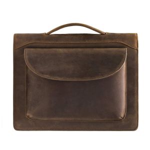 Quality Genuine Leather Portfolio With Handles , Brown Handmade Leather Padfolio for sale