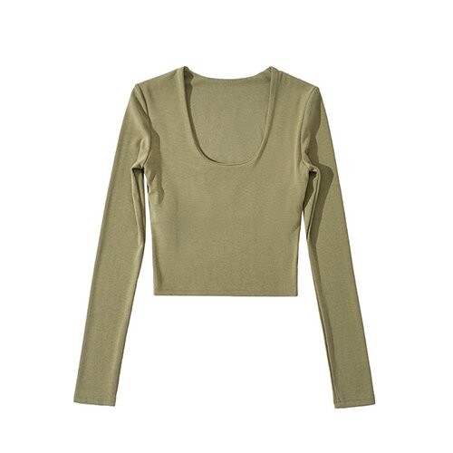 OEM maufactory U Collar Long Sleeved T Shirt Female 22 Autumn Polyester Hot Girl