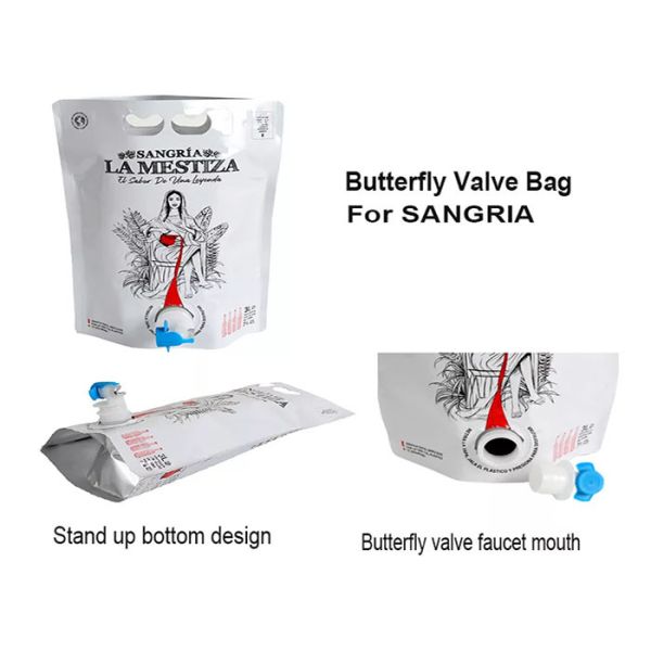 Sangria Stand Up Food Grade 3L BIB Pouch Aluminum Foil Butterfly Valve