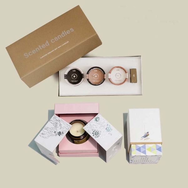 Blue Rigid Custom Luxury Candle Boxes Flaps Clourse Cardboard Insert