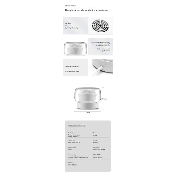 ED Night Light Aroma Oil Diffuser 400ml Humidifier Flower Shape White