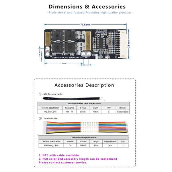 Enerkey 3S-10S 40A Bms Lithium Battery BMS with NTC Li-ion/Lifepo4/Lto/SIB Lithium Battery Protection Board