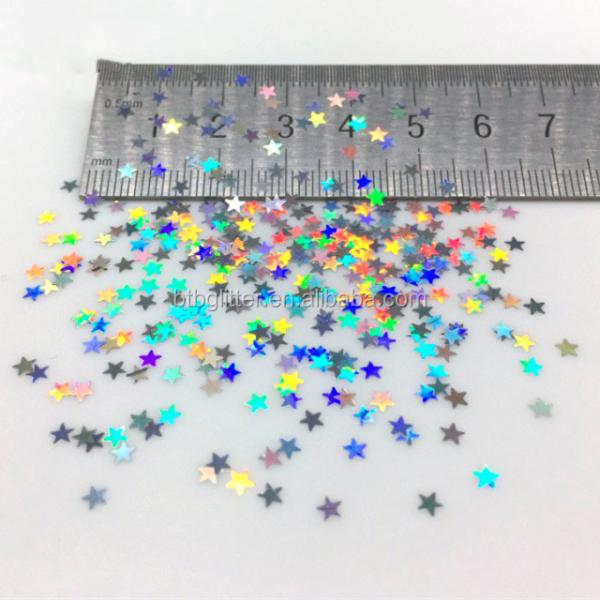 3mm Holographic Silver Glitter Star Shaped Polyester Cosmetics Bag for Colourful Toys on Graduation and Valentine's Day