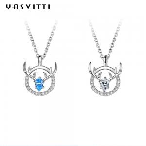 China 14x16mm 15in Deer Antler Necklace Sterling Silver 3A CZ Antler Pendant Necklace on sale