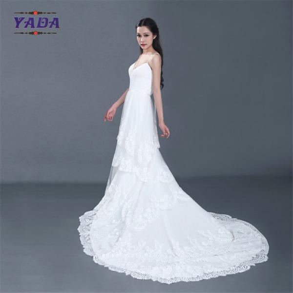 Spaghetti strap sexy low back 5 layers ruffles lace patterns dress ball gown bride dresses wedding