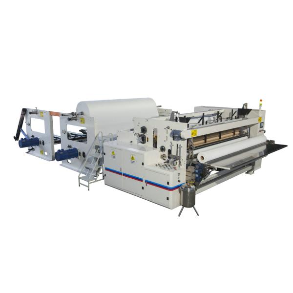 Toilet Paper Roll Rewinding Machine , PLC Small Scale Paper Making Machine Maxi Rolls