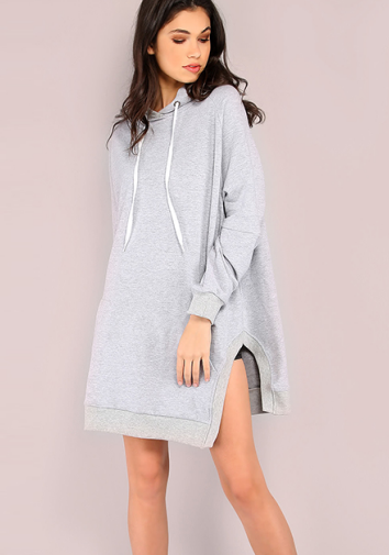 New Designs Slit Hooded Pocket Front Dropped Shoulders Sweatshirt for Women