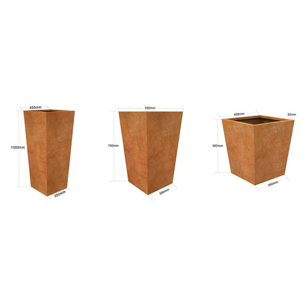 1000mm Heavy Duty Tapered Metal Planter Pots Corten Steel Tall Cube Planter