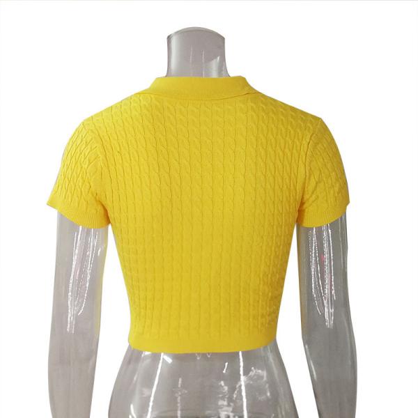 Lapel Single Breasted Womens Cropped Polo Shirt Short Sleeve