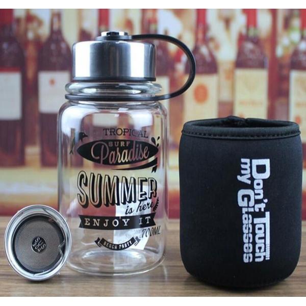 850ml/1000ml Big Size Sports Glass Bottles Durable High Borosilicate Unbreakable Glass Water Bottle 1 Liter With Nylon Sleeve Against Leaks And Spills