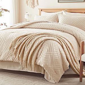 Quality 7-Piece Beige Tufted Comforter Set Queen Microfiber Bedding for sale